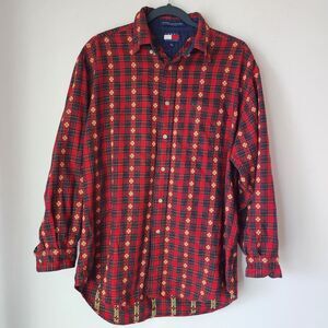 Tommy Hilfiger Vintage Embroidered Sz: Medium Casual Mens Button front collared